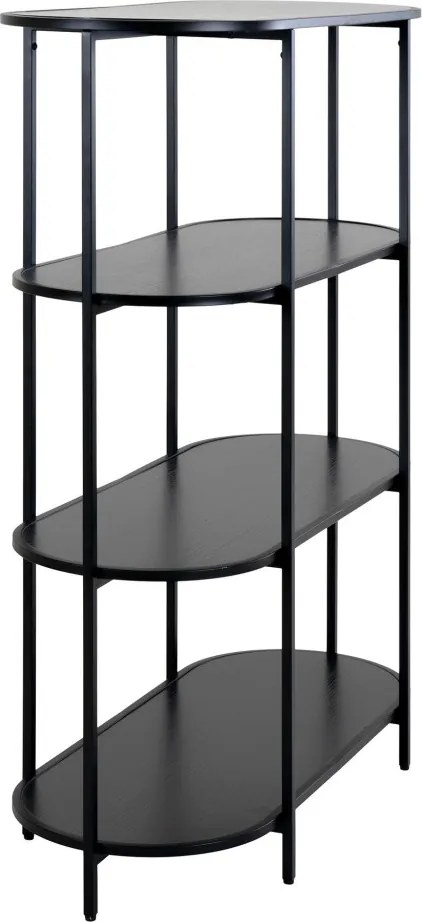 Könyvespolc,ovális polc,fekete 85x36x111cm