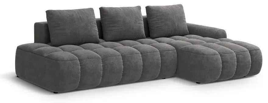 Szürke bársony kinyitható-tárolóhelyes sarokkanapé (jobb oldali-heverő résszel) Linz – Cosmopolitan Design