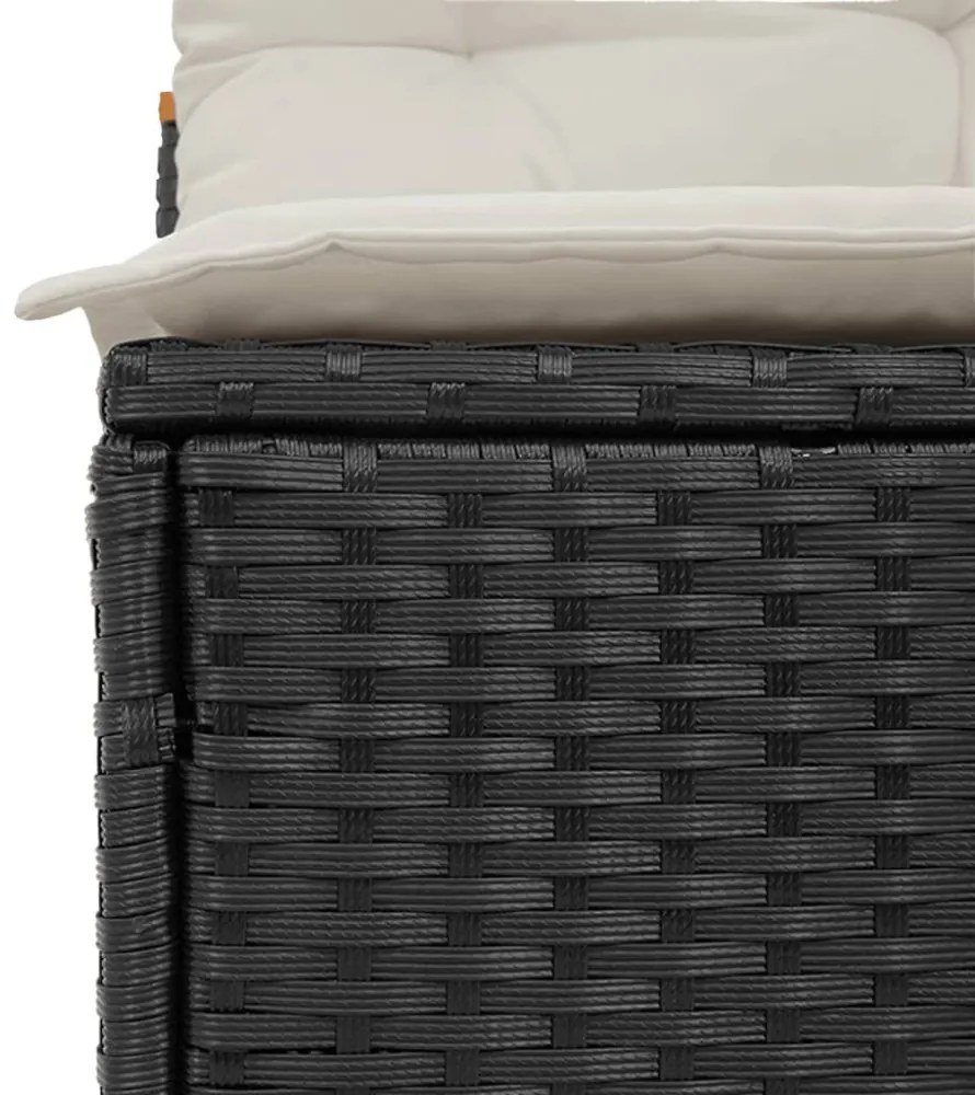 2 db fekete polyrattan karfa nélküli kerti kanapé párnákkal