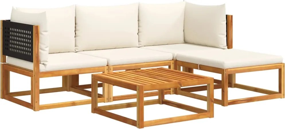 vidaXL 5 darabos akácfa és rattan kerti kanapégarnitúra párnákkal