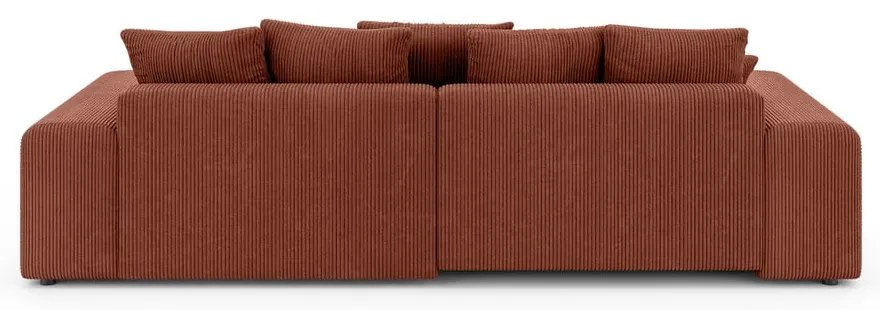 Téglavörös kordbársony kinyitható tárolóhelyes sarokkanapé (variálható sarok) Luma – Ropez