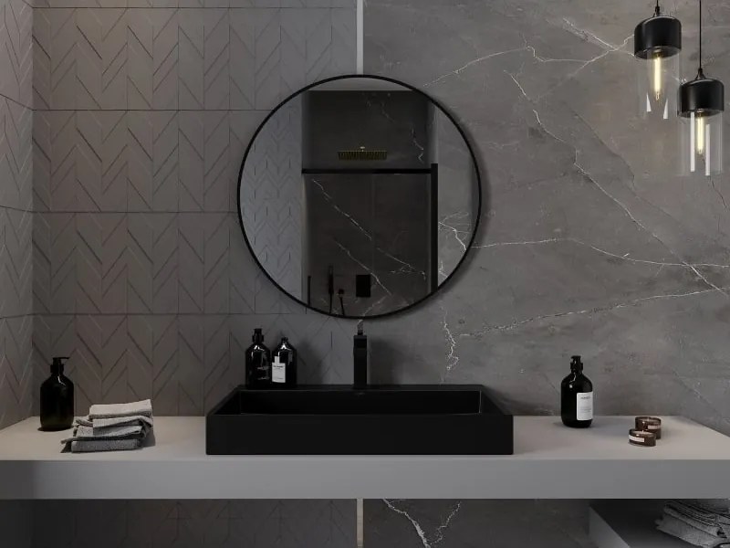 Mexen Loft kerek fürdőszobai tükör 80 cm, fekete keret - 9850-080-080-000-70