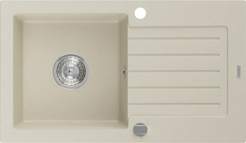 Mexen Pablo gránit mosogatótálca, 1 rekeszes, csepegtetővel, 752 x 436 mm, bézs, króm szifon - 6510751010-69