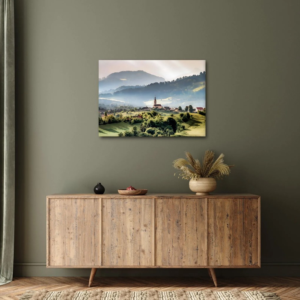 Kép - falu a ködben (70x50 cm)