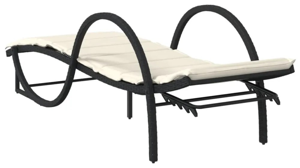 fekete polyrattan napozóágy párnával 60 x 199 x 42 cm