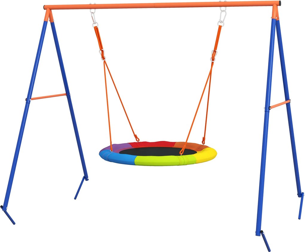 Outsunny Gyermekhintája, Fészekhinta 1-2 Gyermek számára Erősített Fém A-kerettel, 196x172x180cm, Többszínű | Aosom