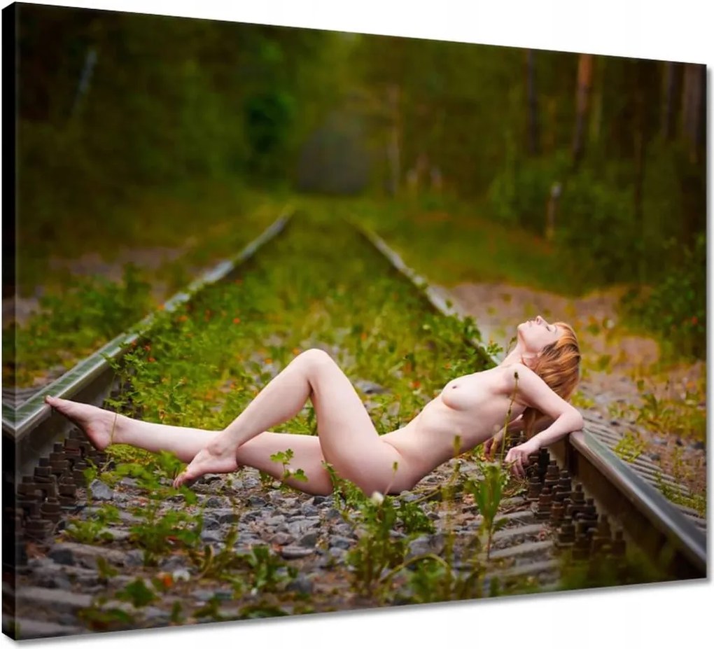 Vászonkép 50x40 Meztelen csaj a síneken