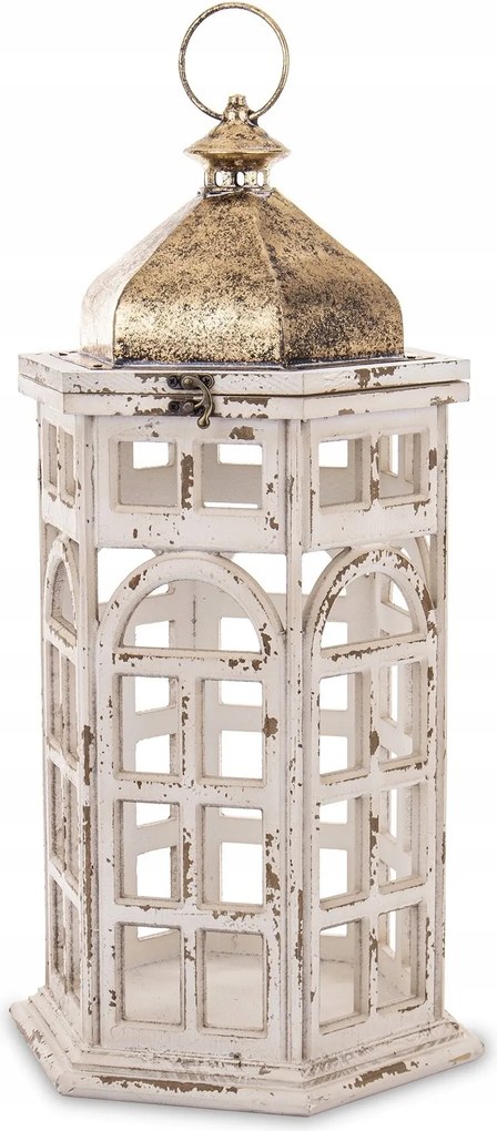 Lampion Fa Fém Lámpás Fehér Arany Retro Dekoráció