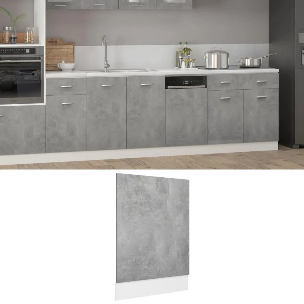 betonszürke szerelt fa mosogatógép-panel 45 x 3 x 67 cm