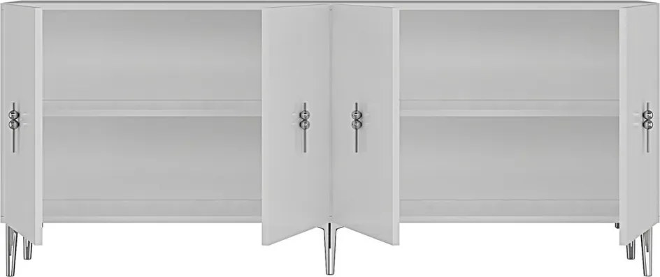 Komód, fehér-ezüst, 180 cm