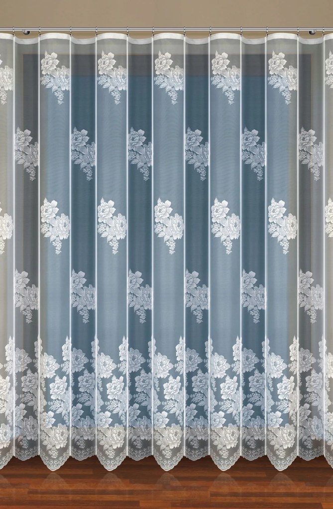 Fehér Virágmintás Függöny, Szalaggal 400x250