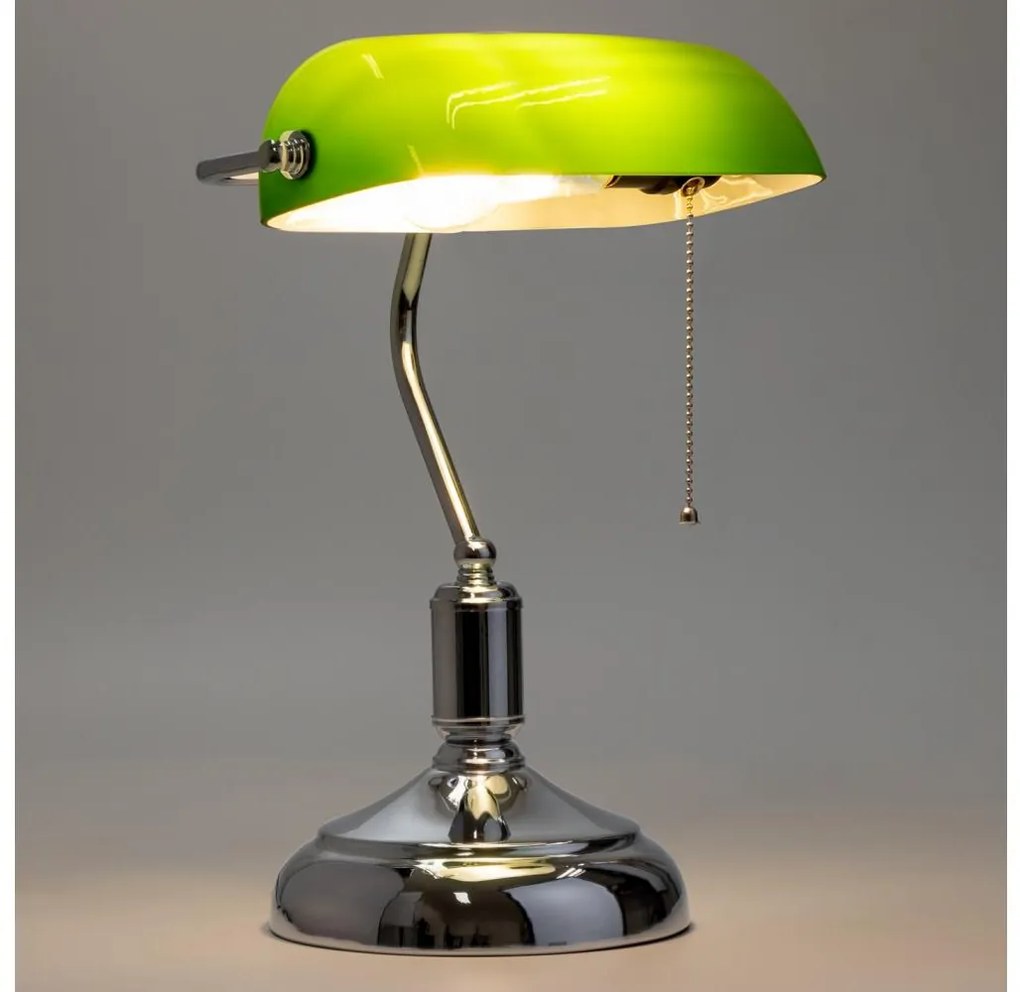 Brilagi - Asztali lámpa BANK OFFICE 1xE27/60W/230V fényezett króm/zöld