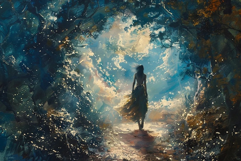 Vászonkép Canvas Nő Figura Kert Séta Folyosó Alagút 60x40