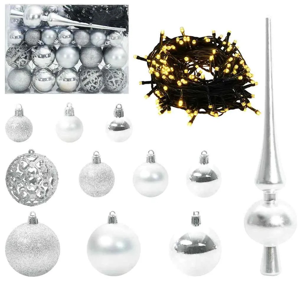 Műfenyő világítással és gömbökkel 150 LED-del Zöld 120 cm PET