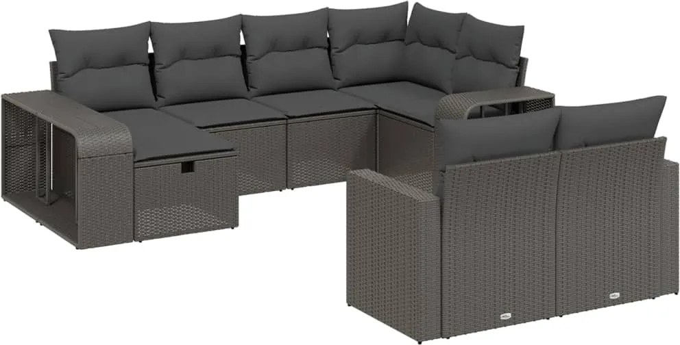 vidaXL 10 részes fekete polyrattan kerti ülőgarnitúra párnákkal