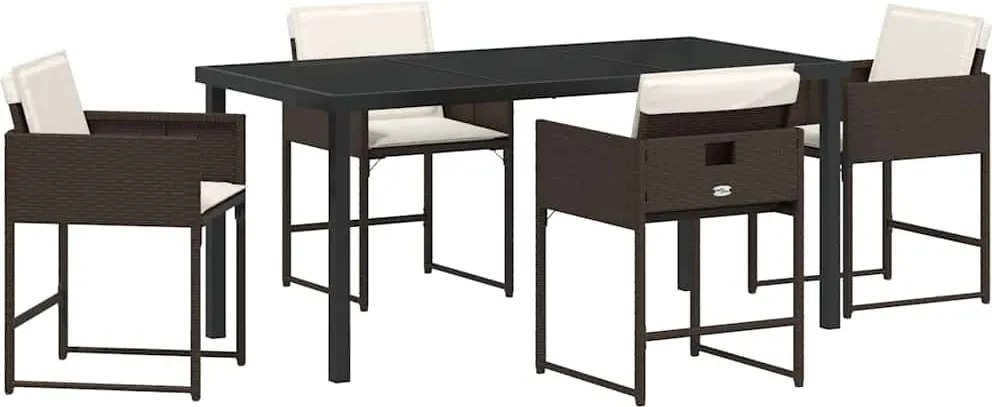 vidaXL Kert étkező szett párnával 5 pcs Barna polirattan