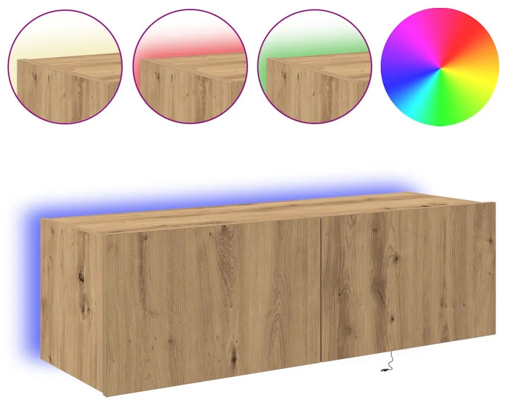 TV faliszekrény LED világítással, Kézműves tölgy 100x35x31 cm