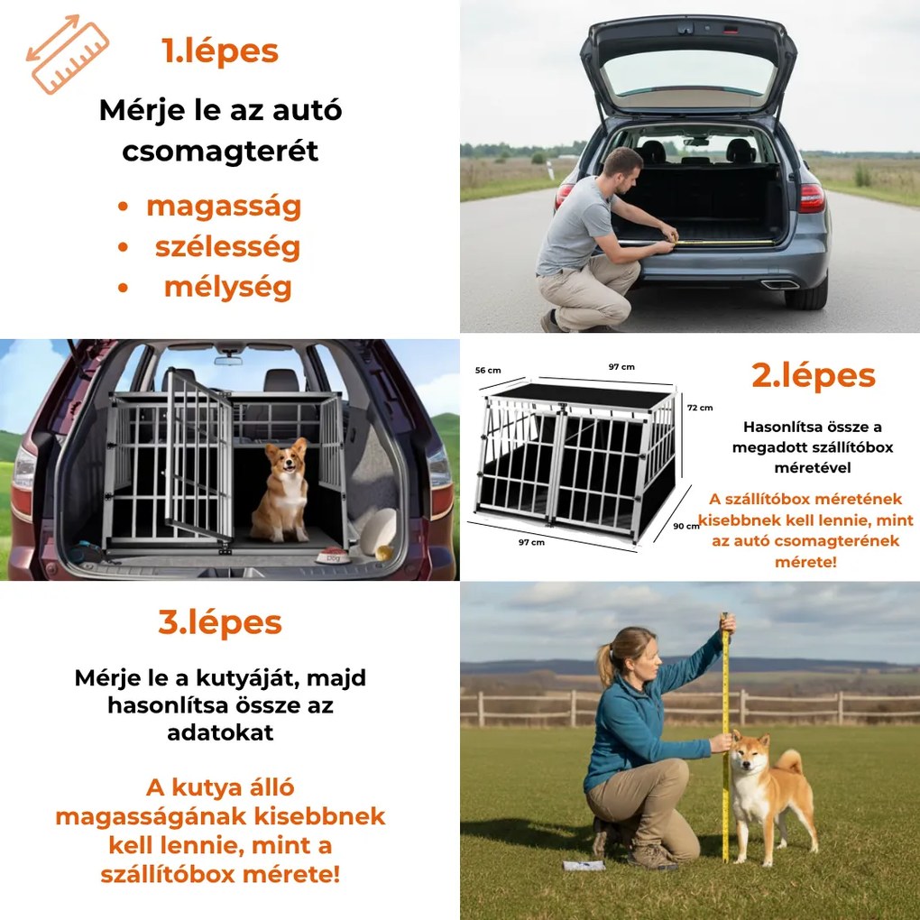 BRUNO kutyaszállító box, 97x90x72cm, ezüst/fekete Cadoca