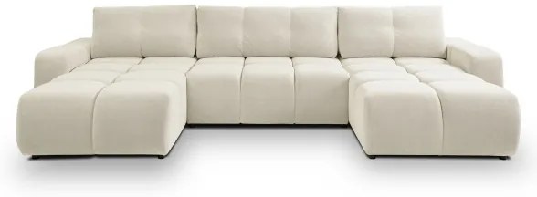 ALMADA U alakú kárpitozott ülőgarnitúra, ággyá alakítható, tárolóhellyel, bézs