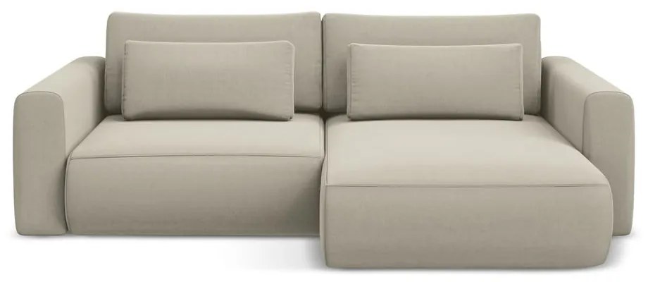 Bézs bársony kinyitható-tárolóhelyes sarokkanapé (jobb oldali-heverő résszel) Kapua – Makamii