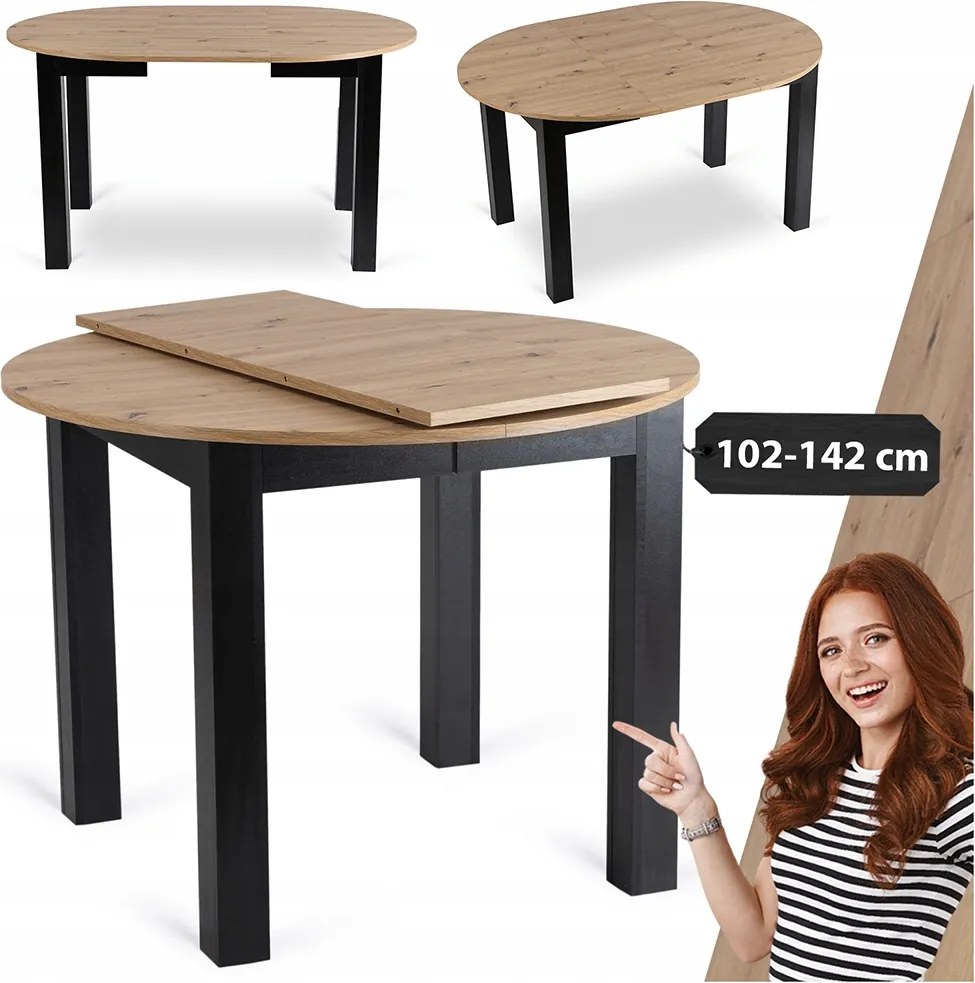 Összecsukható Kerek Konyha Étkező Nappali 102/142 Tölgy Artisan Harry