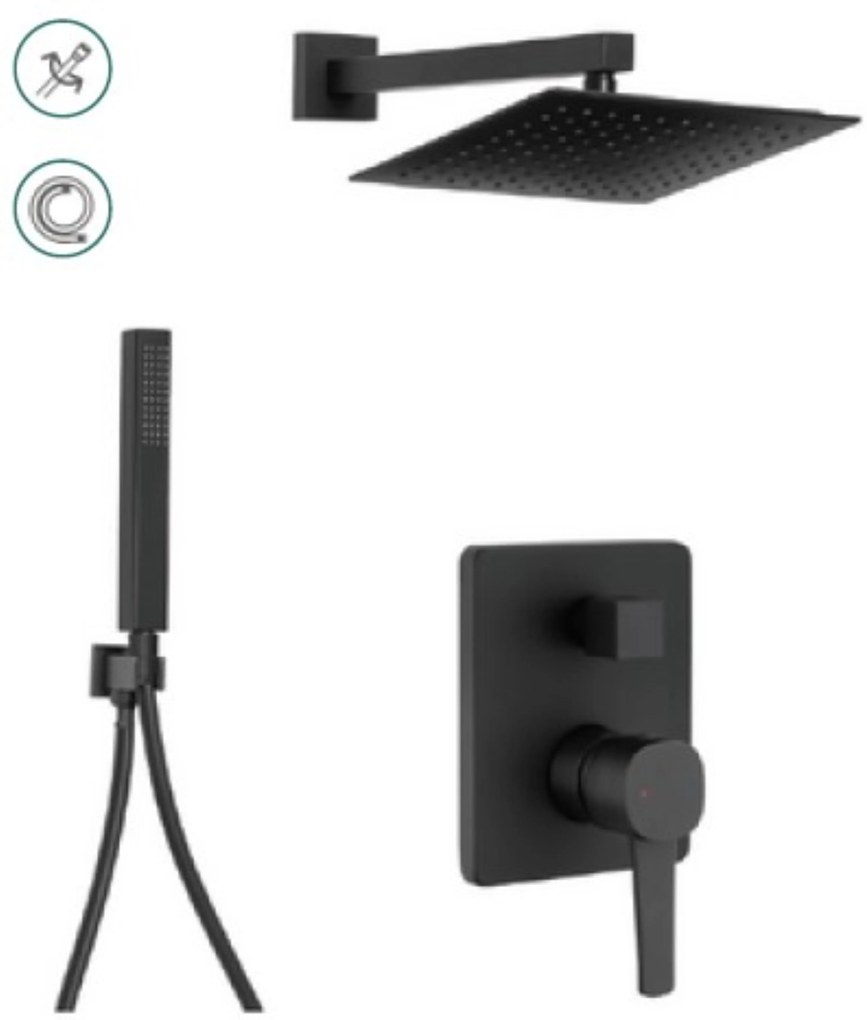 Invena Glamour zuhany készlet beépített trópusi zuhany opcióval fekete BS-02-0K4