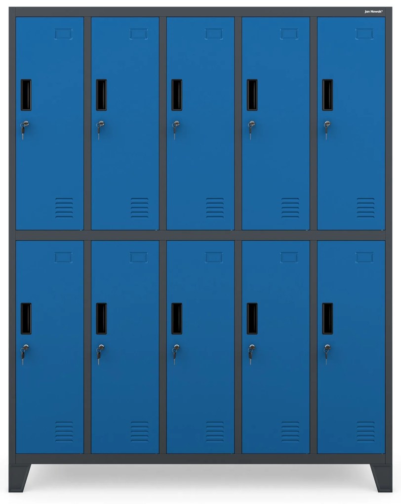 Fém öltözőszekrény 10 ajtóval BARTEK 1360 x 1720 x 450 mm, antracit-kék