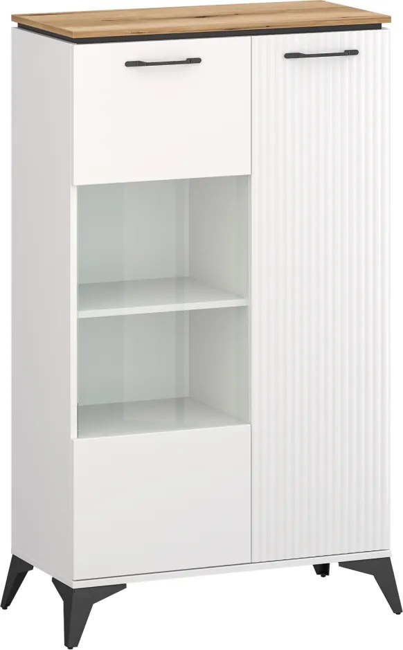 Alacsony vitrin, fehér/evoke tölgy, VELIS 1D1W