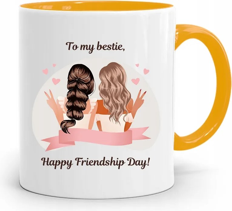 Sárga Bögre Barátnak Barátságnapra fényképes nyomtatással