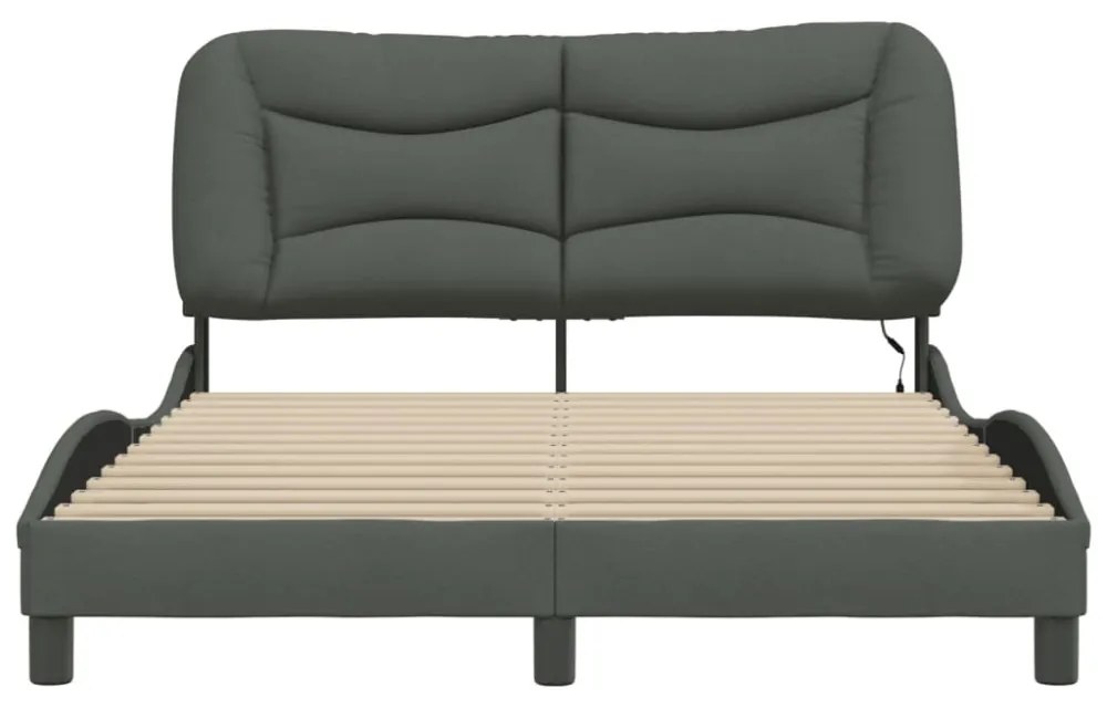sötétszürke szövet ágykeret LED-es matrac nélkül 140x200 cm