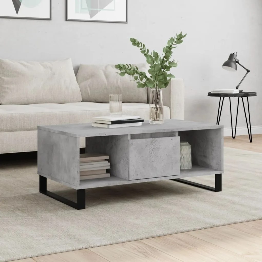 Betonszürke szerelt fa dohányzóasztal 90x50x36,5 cm