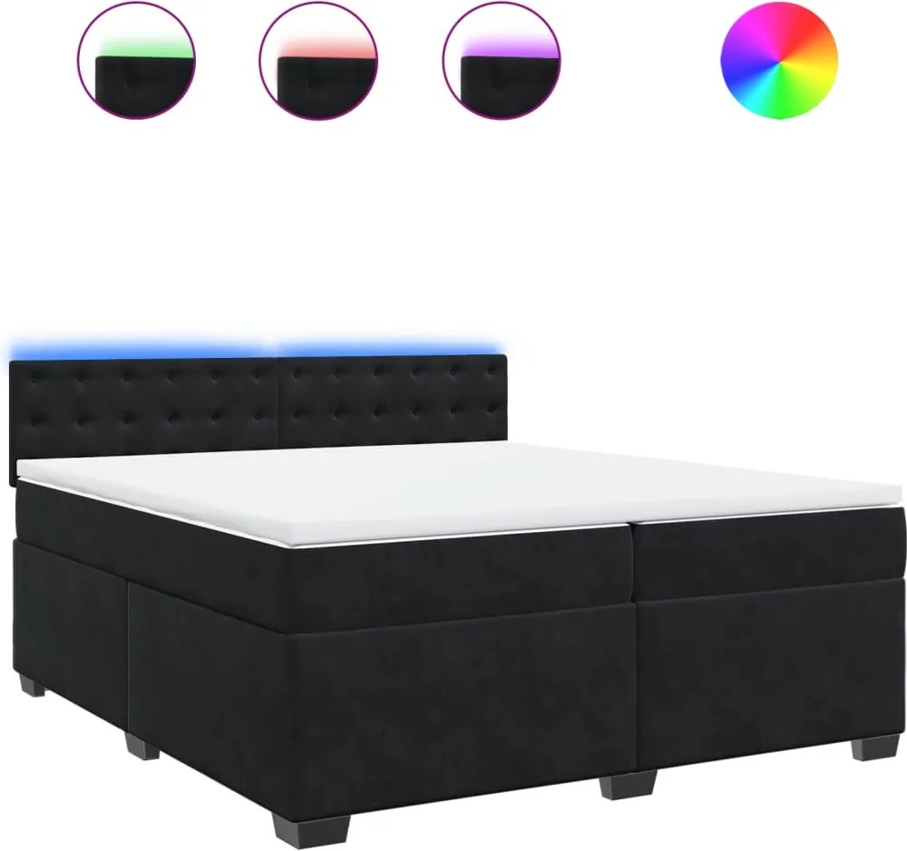 vidaXL fekete bársony rugós ágy matraccal 200x200 cm