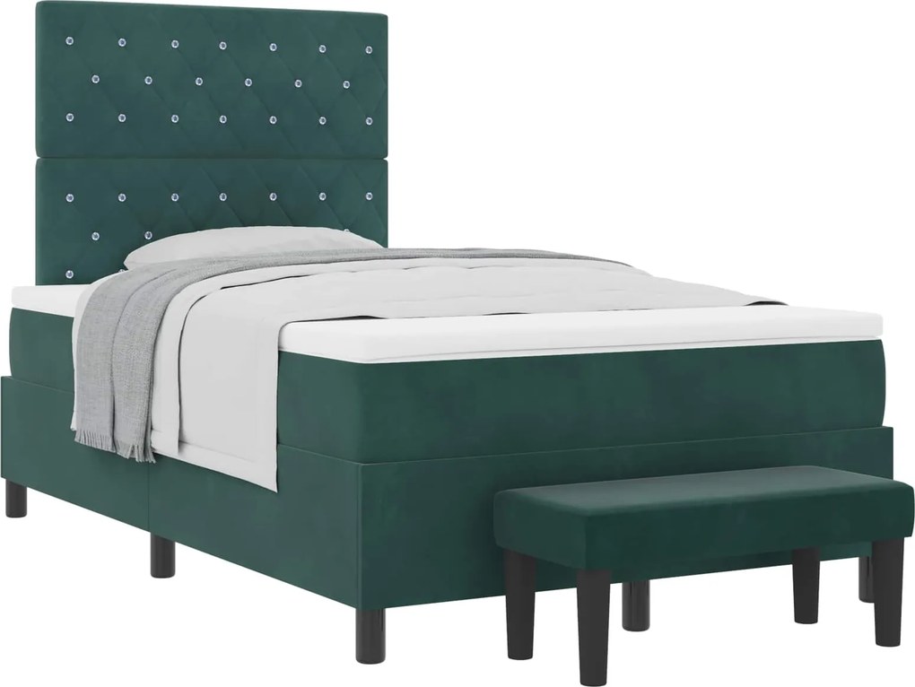 vidaXL Boxrugós ágy matracmal Sötétzöld 120 x 190 cm Bársony