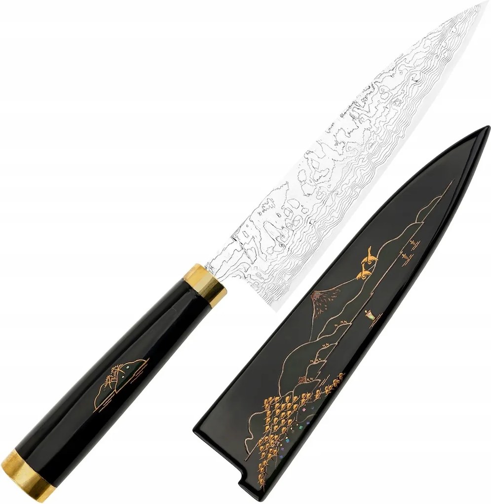 Takeshi Saji Art Fuji Unique Kovácsoltvas R-2 Japán Konyhafőnök kés 21cm és Saya