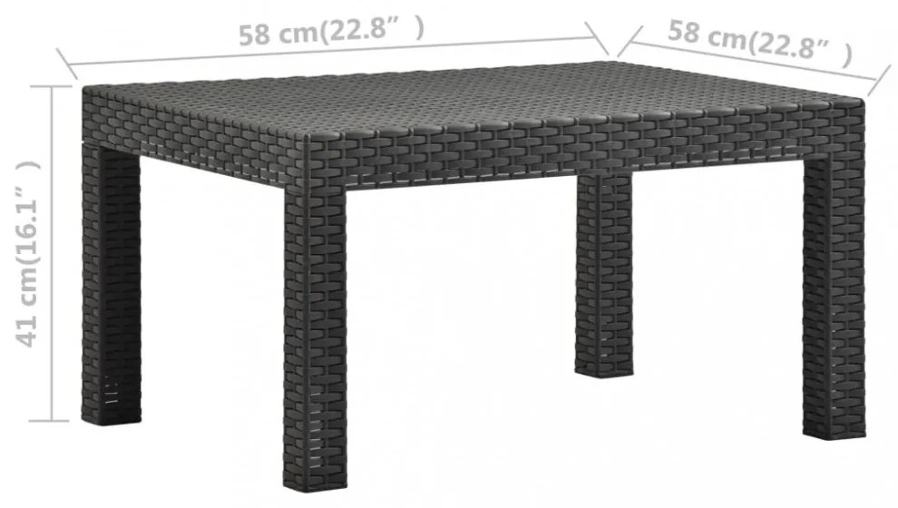 antracitszürke PP rattan kerti asztal 58 x 58 x 41 cm