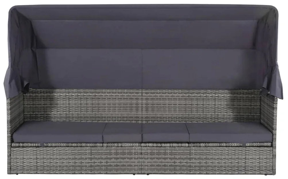Szürke polyrattan napellenzős kerti ágy 205 x 62 cm