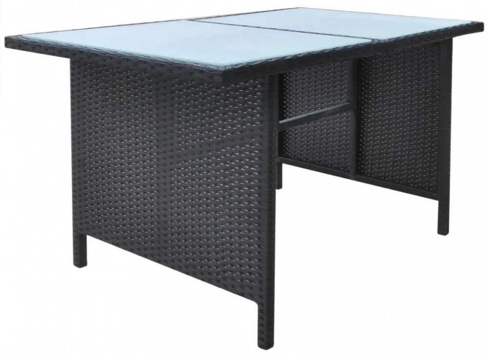 6-részes fekete polyrattan kültéri étkezőszett párnákkal