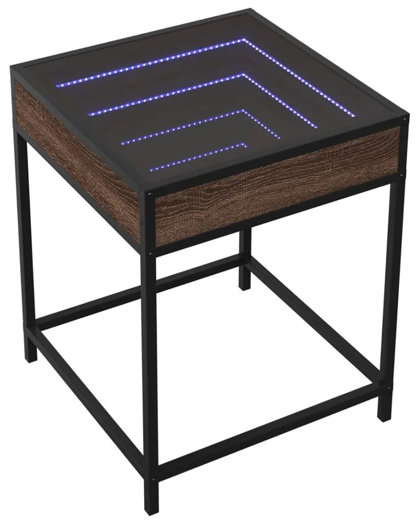 Barna tölgy végtelen hatású LED-es dohányzóasztal 40x40x51 cm