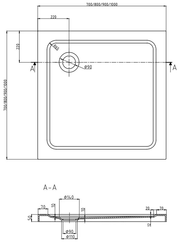 Mexen Rio, zuhanykabin tolóajtóval 90x90x190 cm, 5mm átlátszó üveg, fekete profil, fehér SLIM zuhanytálca, 860-090-090-70-00-4010B