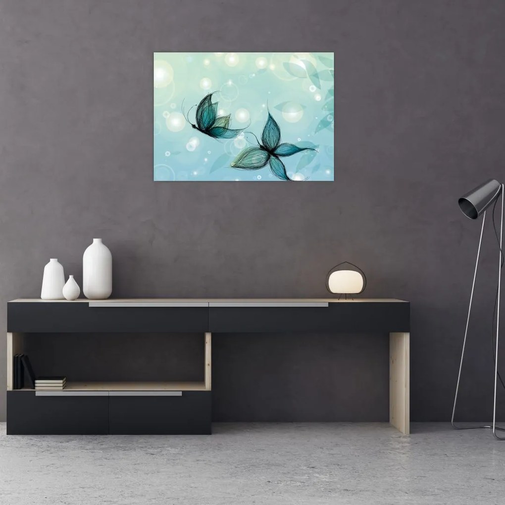 Kép - kék pillangók (üvegen) (70x50 cm)