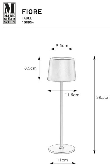 Markslöjd 108654 - FIORE LED töltős, állítható fényű lámpa, 2W, 38cm, fehér