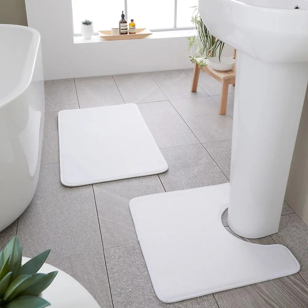 Fehér memóriahab fürdőszobai kilépő szett WC-hez, 2 db-os 50x80 cm Anti-Bacterial – Catherine Lansfield