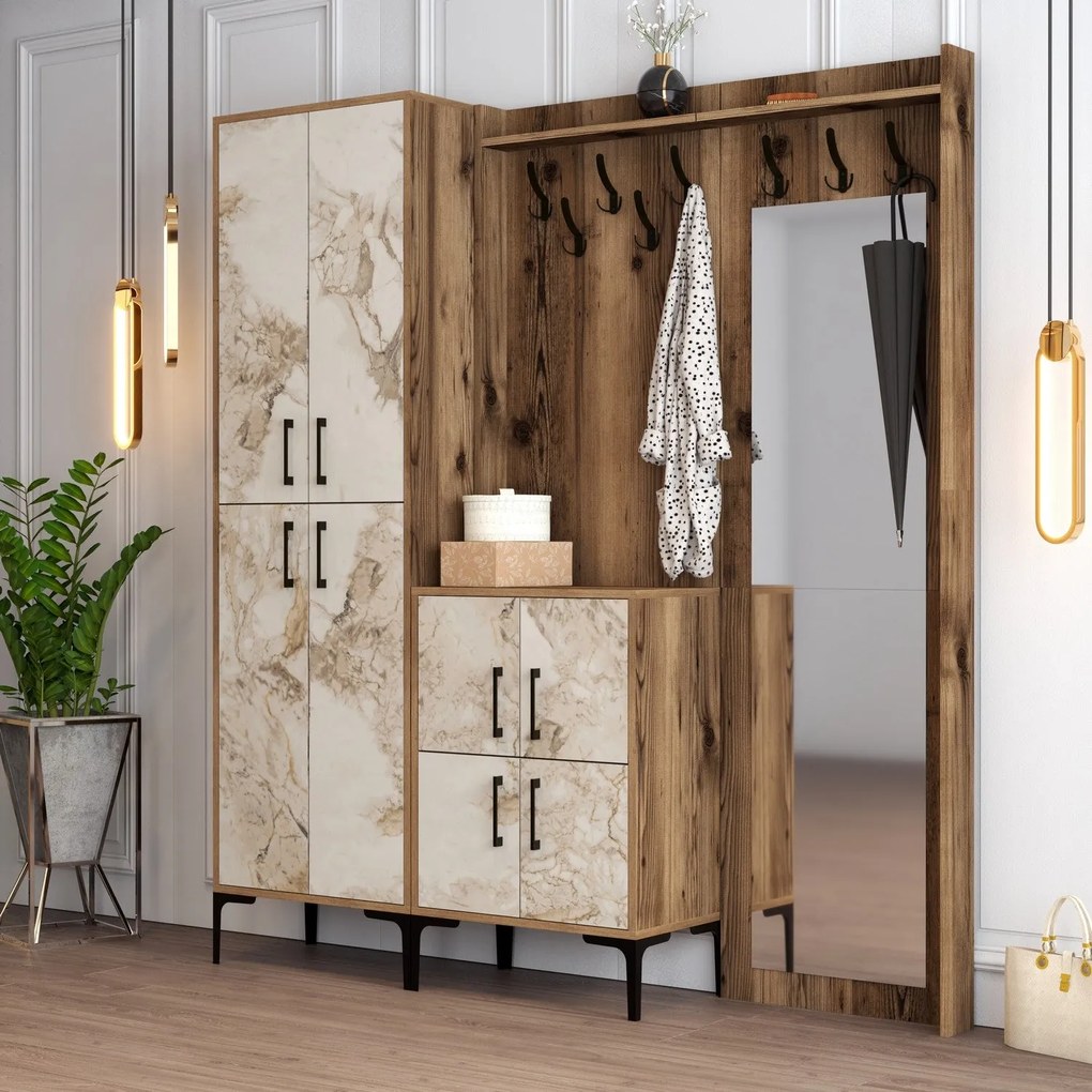 Előszobafal Berlin ABC - Walnut, White Marble