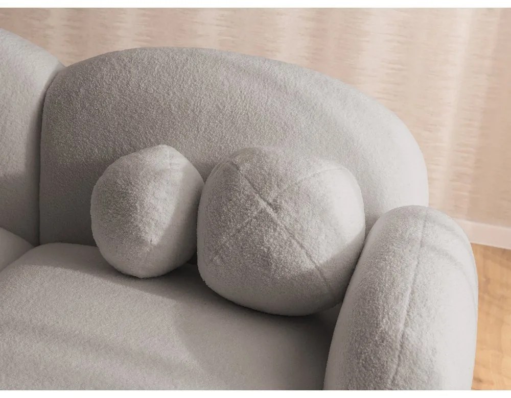 Szürke buklé sarokkanapé (jobb oldali-heverő résszel) Orbit – Ropez