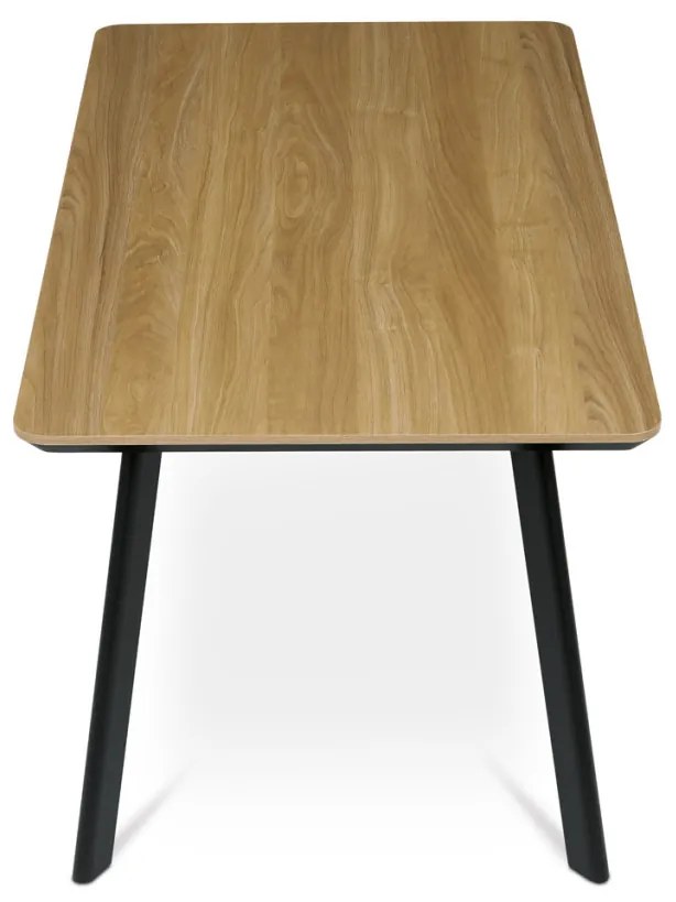 Masă de sufragerie de culoare stejar 140x80 cm, blat MDF, decor melaminat stejar, cadru metalic, lac negru