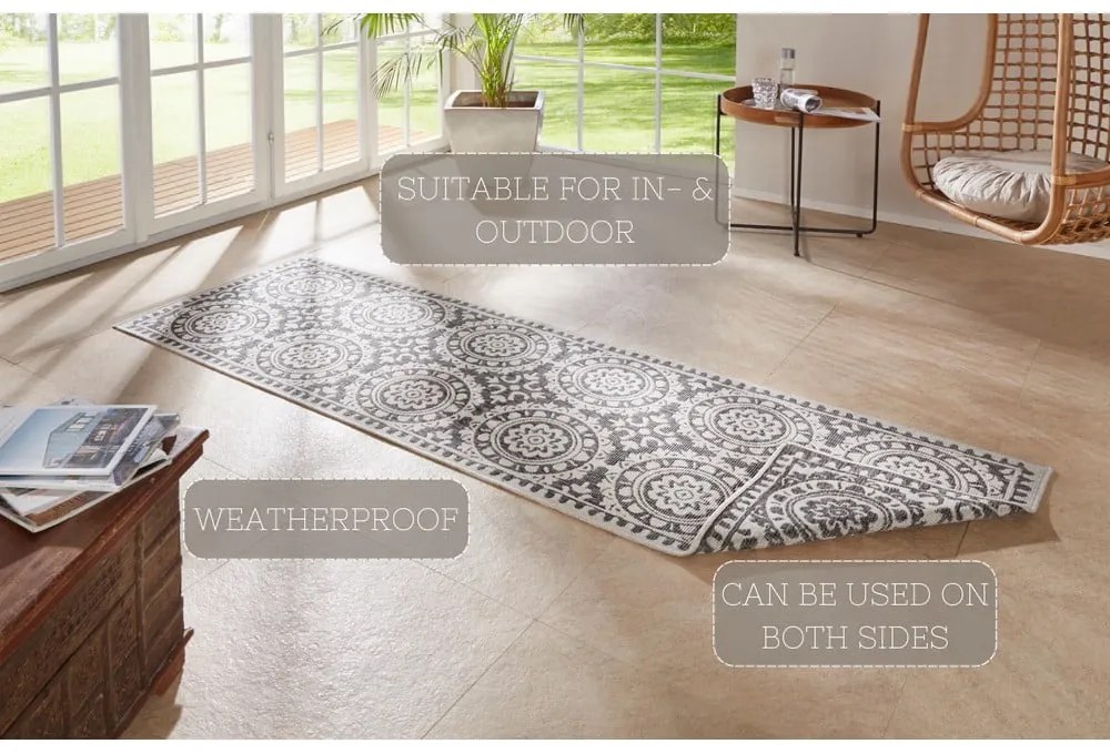 Jardin szürke-krémszínű kültéri szőnyeg, 80 x 350 cm - NORTHRUGS