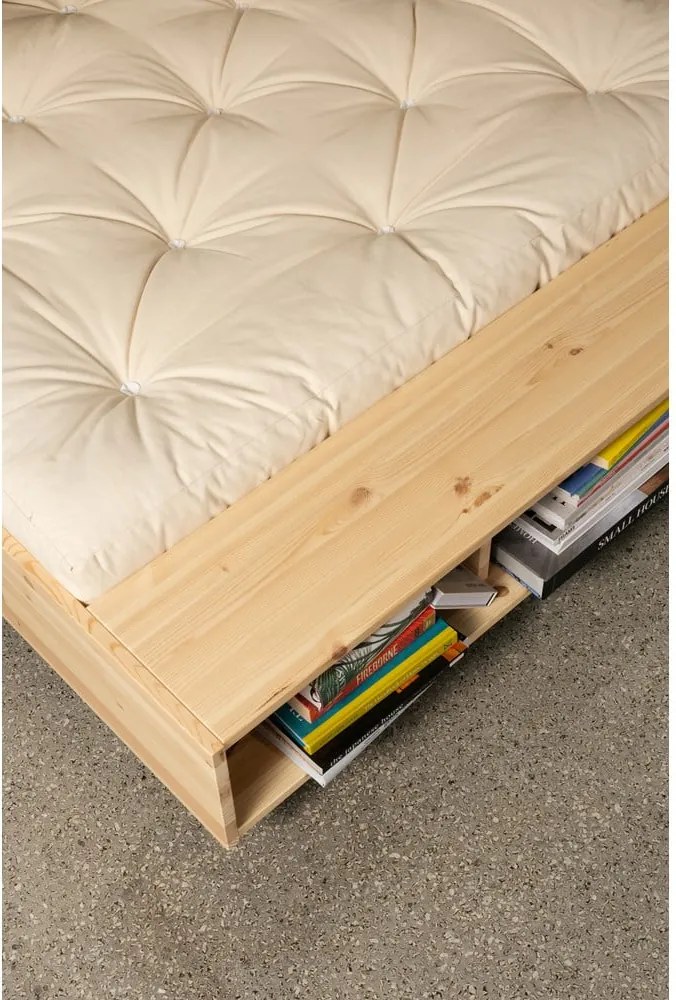 Natúr színű borovi fenyő franciaágy ágyráccsal 160x200 cm Merge – Karup Design