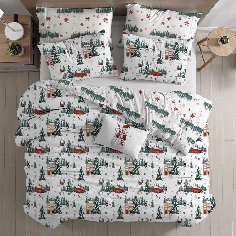 SNOWY HOUSES fehér pamut ágyneműhuzat Ágyneműhuzat mérete: 70 x 90 cm | 140 x 200 cm