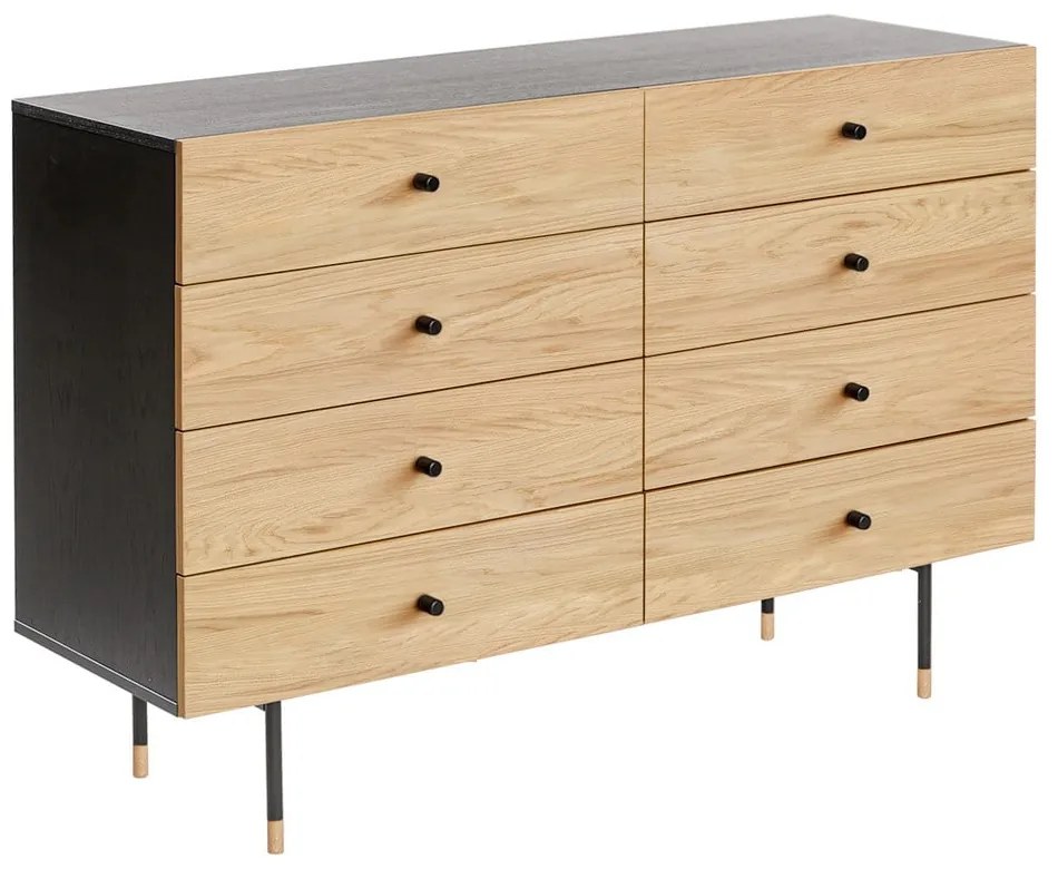 Fekete-natúr színű alacsony komód tölgyfa dekorral 130x87 cm Jugend – Woodman