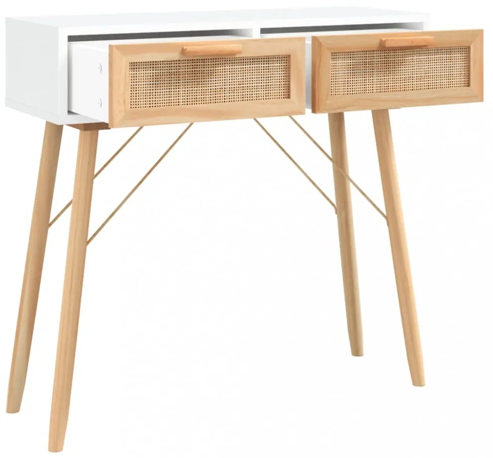 fehér tömör fenyő és természetes rattan tálaló 80x30x75 cm
